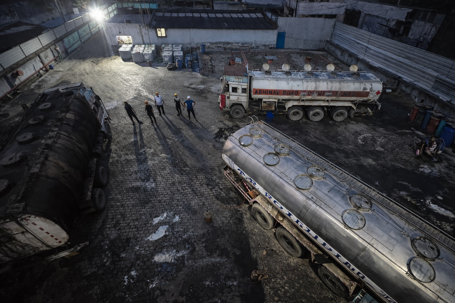 Industrial yard at twilight